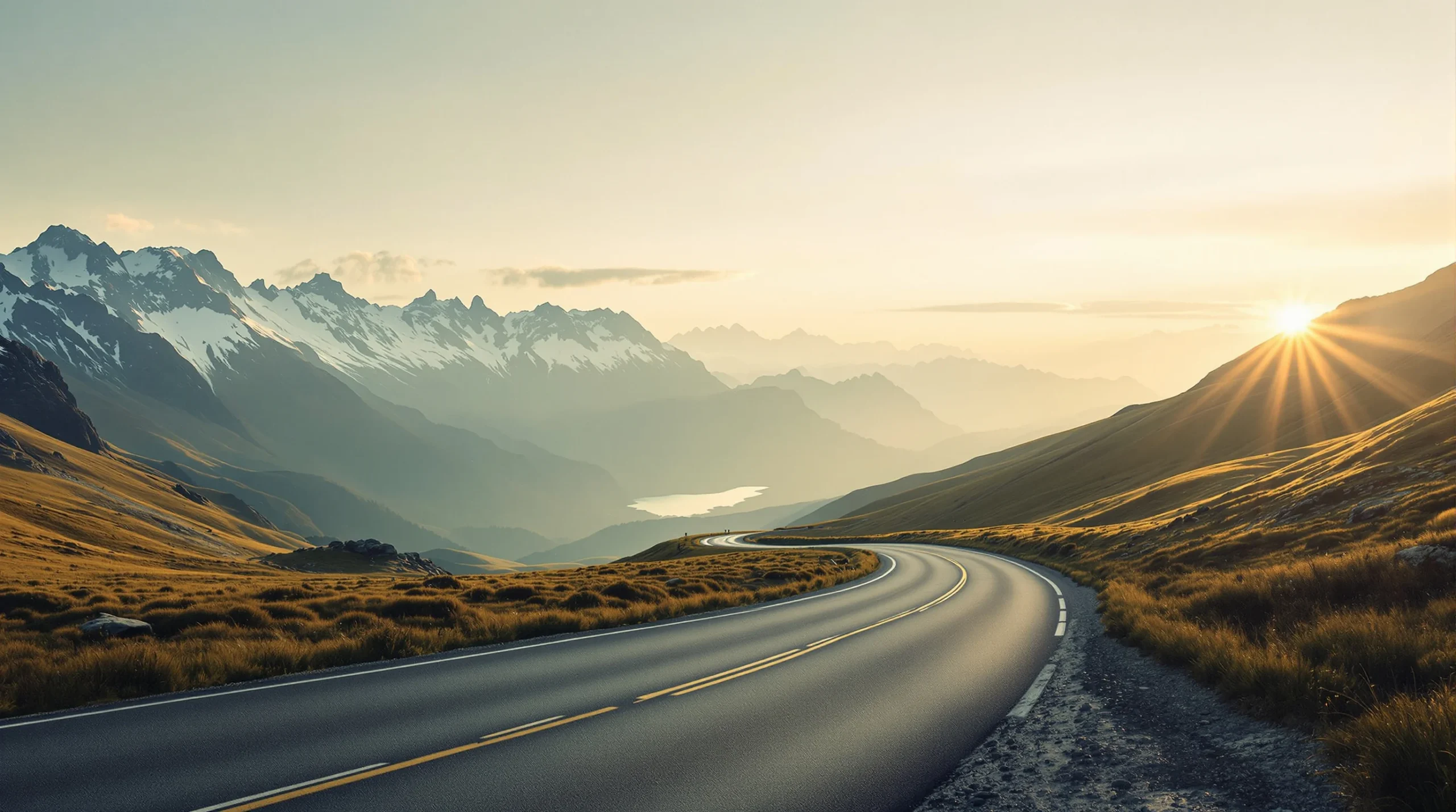 Une route de montagne au lever du jour